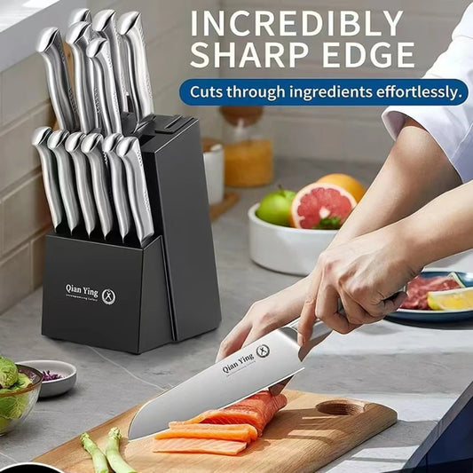 14-piece Stainless Steel Cutting Kitchen Knife Cutlery Set with Holder Chef Professional Cooking Tools, Premium Knife Set Gift