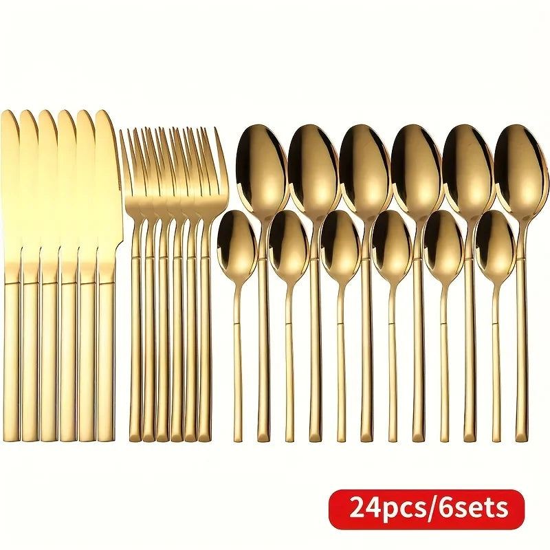 24 piece silver tableware set, suitable for 6-person stainless steel tableware kitchen new tableware hotel buffet available