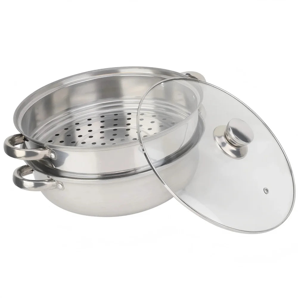 Stainless Steel Cookware 27cm/11in 2-Layer Steamer Pot Cooker Double Boiler Soup Steaming Pot Kitchenware Kitchen Supplies