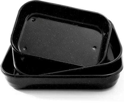 3-Pack Enamel Steel Roasting Pans for Ovens, Deep Baking Set in 17/15/13 Inch Sizes, Easy Clean Bakeware