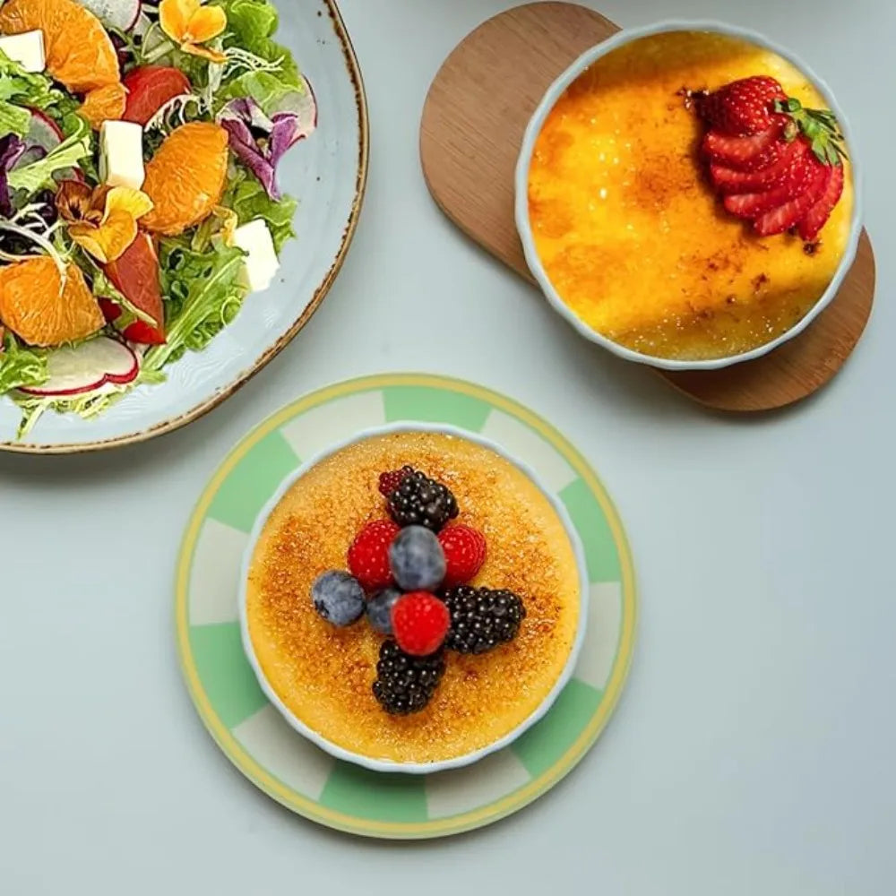 6pcs Mini Ceramic Creme Brulee Ramekins Shallow White Tart Baking Pan Round Steamed Egg Dishes Oven