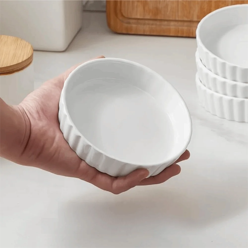 6pcs Mini Ceramic Creme Brulee Ramekins Shallow White Tart Baking Pan Round Steamed Egg Dishes Oven