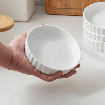 6pcs Mini Ceramic Creme Brulee Ramekins Shallow White Tart Baking Pan Round Steamed Egg Dishes Oven