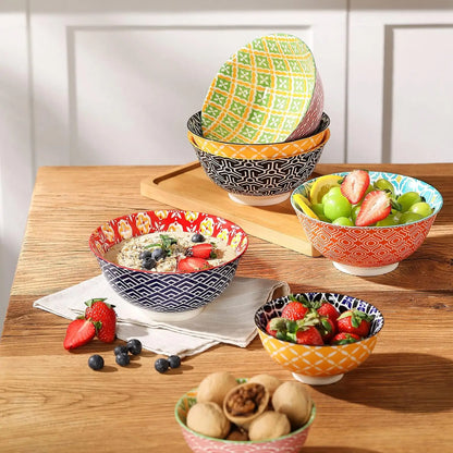 Colorful 23 Oz Ceramic Cereal Bowls Set of 6 for Soup, Salad, Dessert, Pasta & Ice Cream