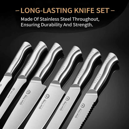 14-piece Stainless Steel Cutting Kitchen Knife Cutlery Set with Holder Chef Professional Cooking Tools, Premium Knife Set Gift