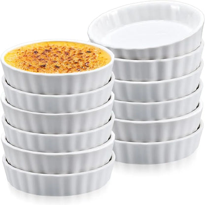 6pcs Mini Ceramic Creme Brulee Ramekins Shallow White Tart Baking Pan Round Steamed Egg Dishes Oven