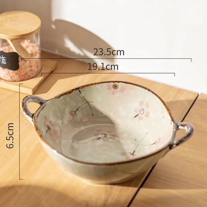 7.5inch Japanese Household Noodle Bowl Ceramic Soup Bowl With Handle Salad Pasta Bowl Kitchen Tableware Microwave Oven Bakware
