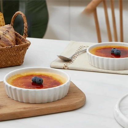 6pcs Mini Ceramic Creme Brulee Ramekins Shallow White Tart Baking Pan Round Steamed Egg Dishes Oven