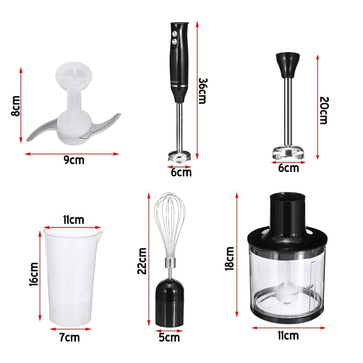 Hand Immersion Blender 500W 4-in-1 Stainless Steel Stick Food Mixer 700ml Mixing Beake 500ml Processor Whisk