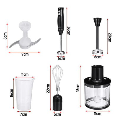 Hand Immersion Blender 500W 4-in-1 Stainless Steel Stick Food Mixer 700ml Mixing Beake 500ml Processor Whisk