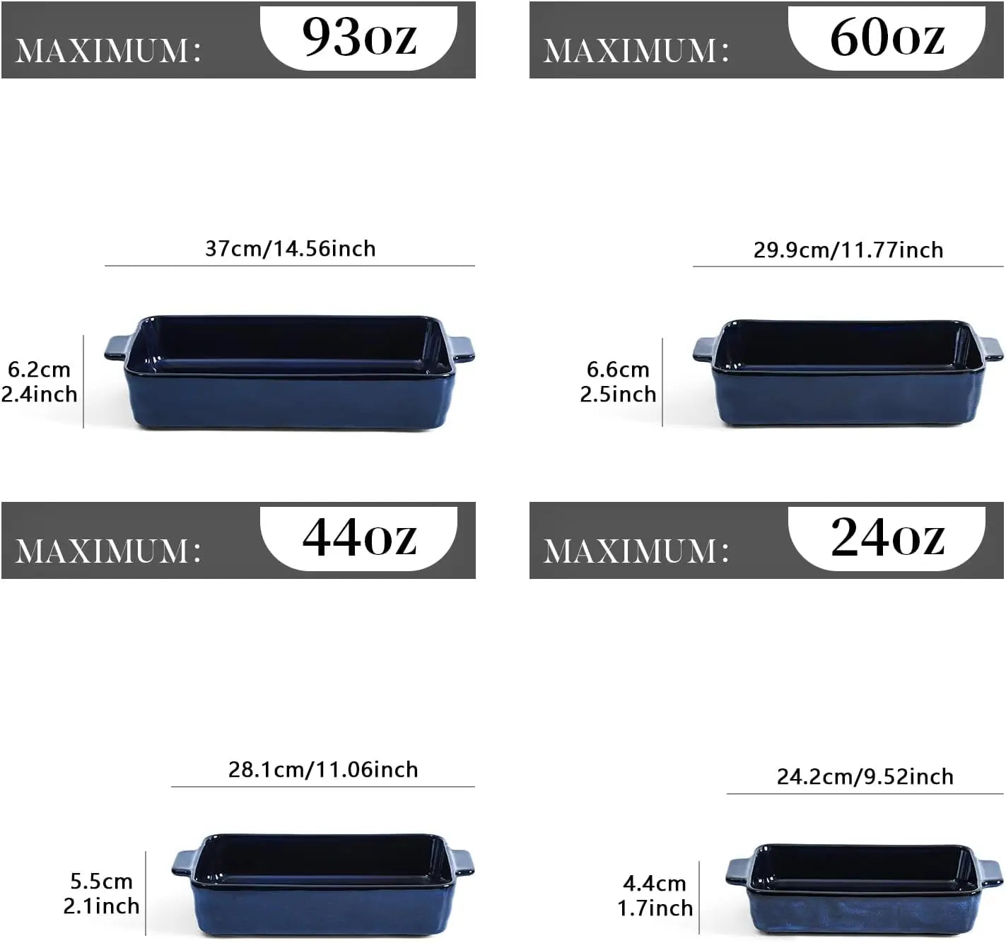 4-Piece Blue Ceramic Bakeware Set: Rectangular Lasagna Pans for Baking, Cooking, Kitchen Use