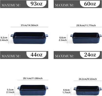 4-Piece Blue Ceramic Bakeware Set: Rectangular Lasagna Pans for Baking, Cooking, Kitchen Use