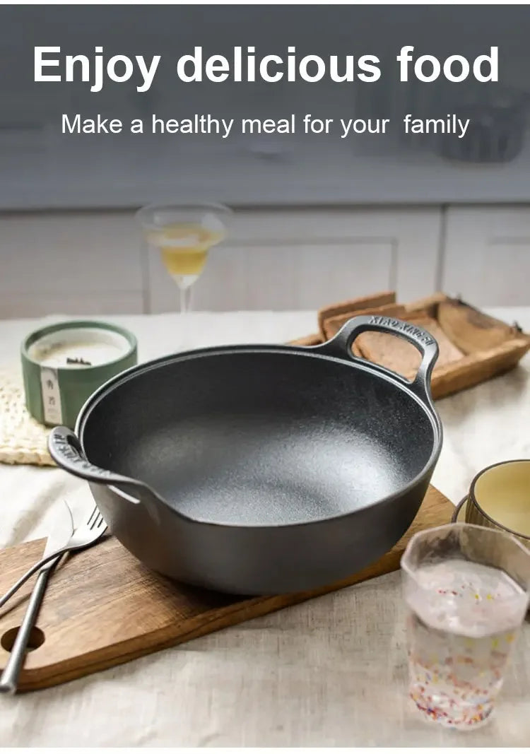 Cast Iron Pot Uncoated And Non Stick wok Casserole kitchen cooking pot cast iron skillet Cookware wok pan fry pan