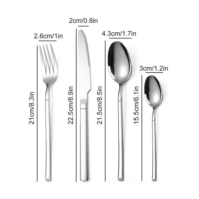 24 piece silver tableware set, suitable for 6-person stainless steel tableware kitchen new tableware hotel buffet available