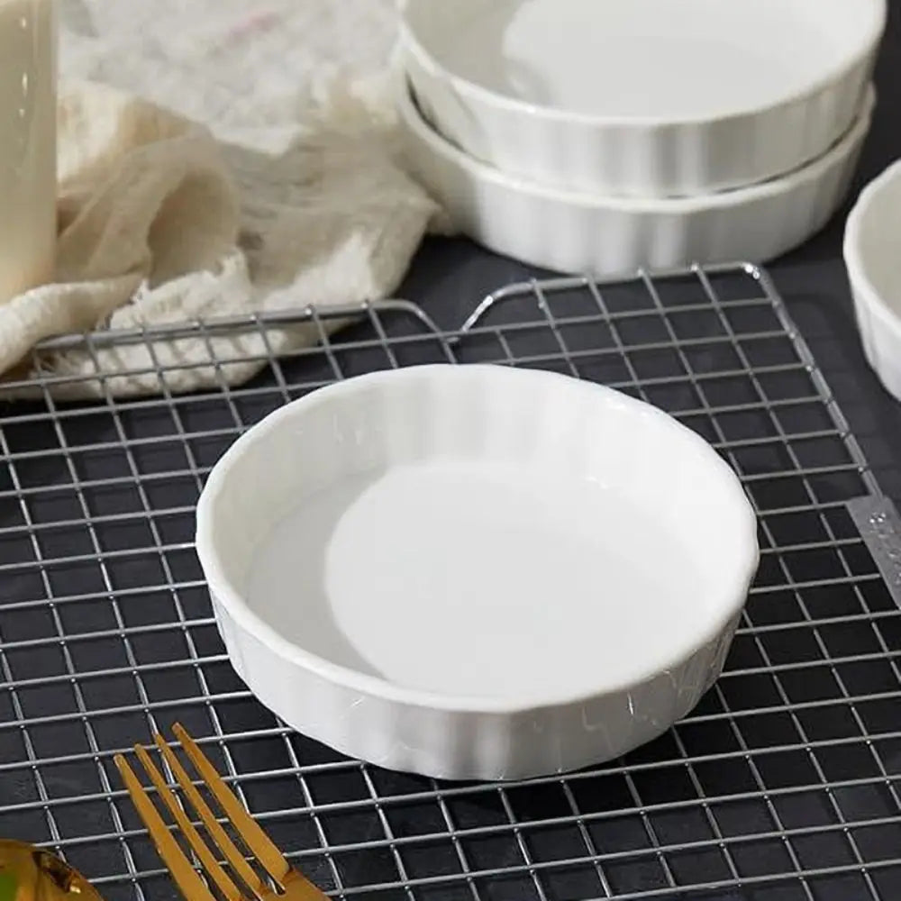 6pcs Mini Ceramic Creme Brulee Ramekins Shallow White Tart Baking Pan Round Steamed Egg Dishes Oven