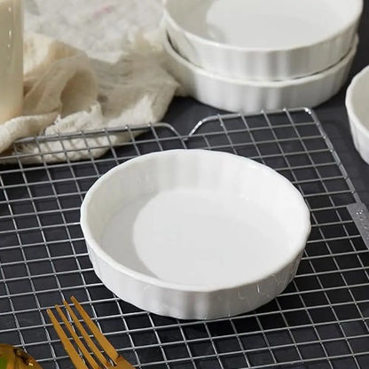 6pcs Mini Ceramic Creme Brulee Ramekins Shallow White Tart Baking Pan Round Steamed Egg Dishes Oven