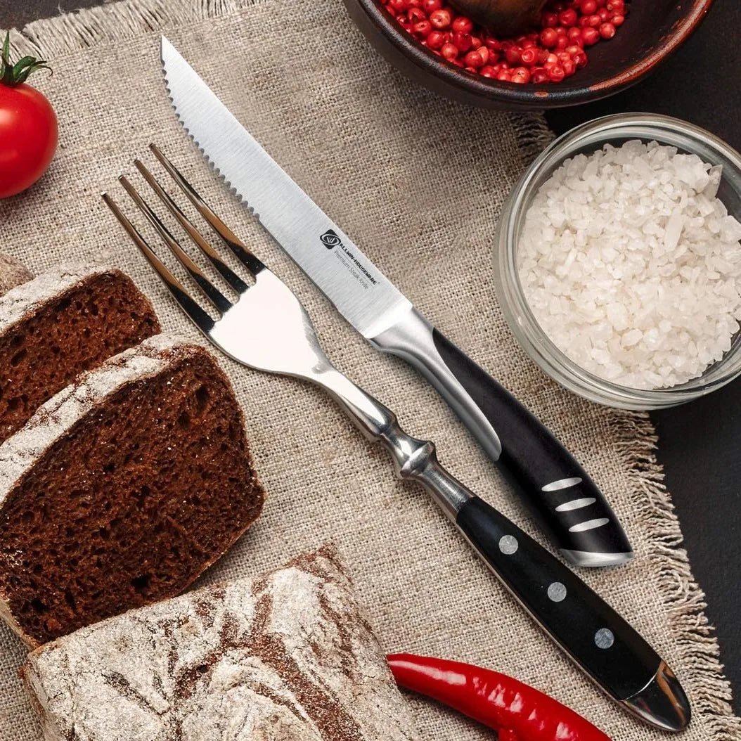 1/4/6/8 German High Carbon Stainless Steel Steak Knife Set Table Knife And Table Fork Set Double Forged Full Handle Dinner Knife