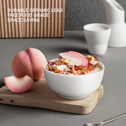 10 Ounce Porcelain Bowls Set 8 Pack Premium White Ceramic Bowls for Cereal, Soup, Salad, Pasta, Microwave & Dishwasher Safe