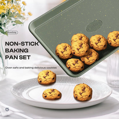 12-Piece Nonstick Baking Set with Cake Pan, Muffin Pan, Cookie Sheet & Utensils - Ceramic Coated Green