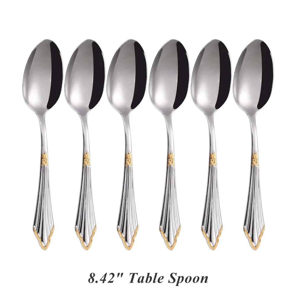 6pcs Table Spoons Set of 6 Stainless Steel Tablespoon Soup Spoon Set Royal 6 Pieces Dinner Spoon for Kitchen/Home/Restaurant