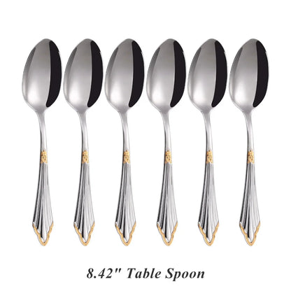 6pcs Table Spoons Set of 6 Stainless Steel Tablespoon Soup Spoon Set Royal 6 Pieces Dinner Spoon for Kitchen/Home/Restaurant