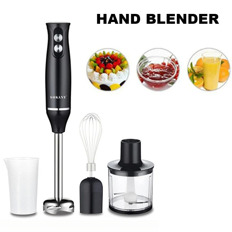 Hand Immersion Blender 500W 4-in-1 Stainless Steel Stick Food Mixer 700ml Mixing Beake 500ml Processor Whisk