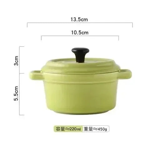 Ceramic breakfast bowl Ramekins with Lids,Oven Safe,Creme Brulee,Mini Casserole,Souffle,Cover&Handle for French Onion Soup,220ml