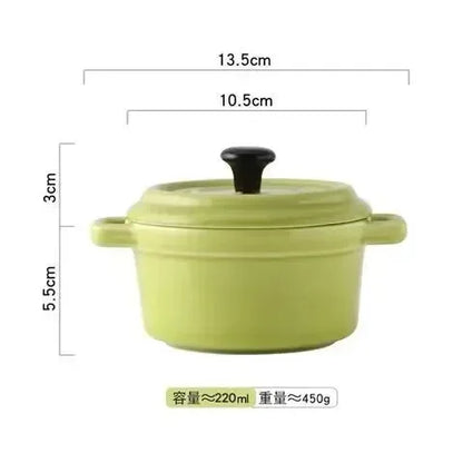 Ceramic breakfast bowl Ramekins with Lids,Oven Safe,Creme Brulee,Mini Casserole,Souffle,Cover&Handle for French Onion Soup,220ml