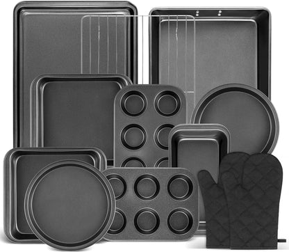 12PCS Nonstick Baking Pans Set with Wider Grip, Includes Cookie Sheets, Muffin Pan, Loaf Pan, Cake Pan