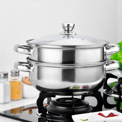 Stainless Steel Cookware 27cm/11in 2-Layer Steamer Pot Cooker Double Boiler Soup Steaming Pot Kitchenware Kitchen Supplies