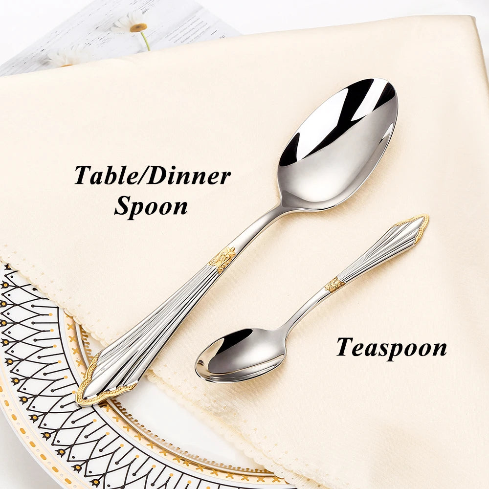 6pcs Table Spoons Set of 6 Stainless Steel Tablespoon Soup Spoon Set Royal 6 Pieces Dinner Spoon for Kitchen/Home/Restaurant