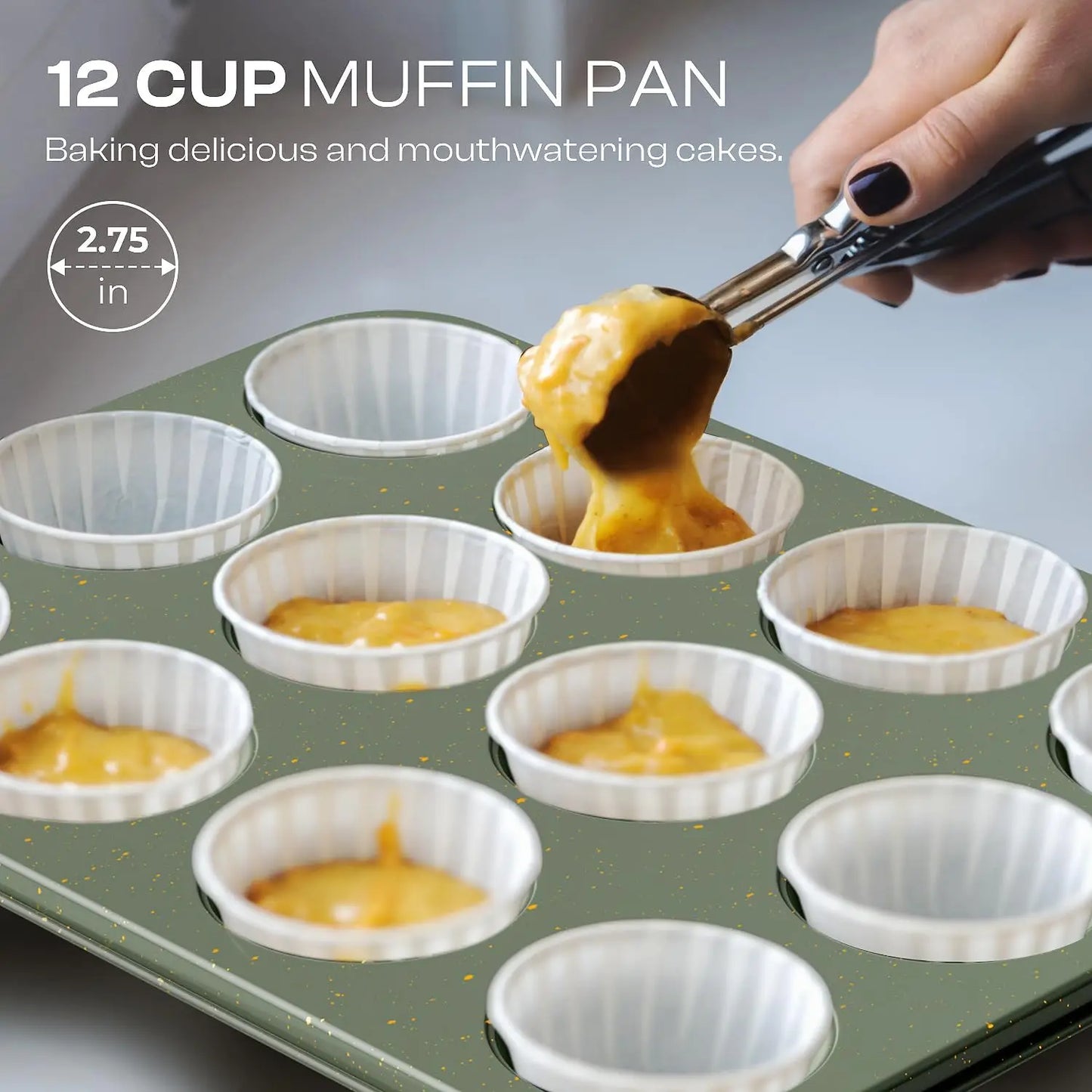 12-Piece Nonstick Baking Set with Cake Pan, Muffin Pan, Cookie Sheet & Utensils - Ceramic Coated Green