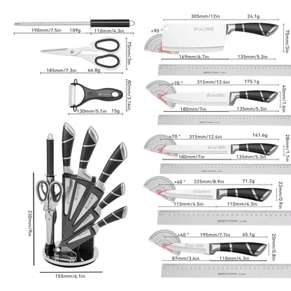 ZENG Stainless Steel Kitchen Knife Set Sharp Non-Stick Coated Chef Knives with Sharpener for Cutting Slicing Dicing Chopping