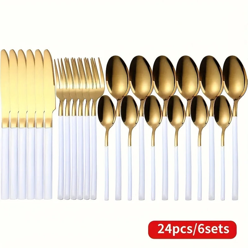 24 piece silver tableware set, suitable for 6-person stainless steel tableware kitchen new tableware hotel buffet available