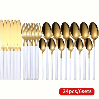 24 piece silver tableware set, suitable for 6-person stainless steel tableware kitchen new tableware hotel buffet available