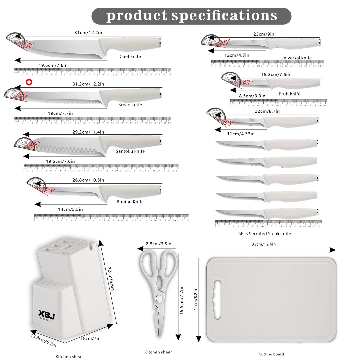 Knife Set, 15 Piece Knife Block Set with Built-in Sharpener, Dishwasher Safe, Rust Resistant, Ergonomic Handle, Stainless Steel