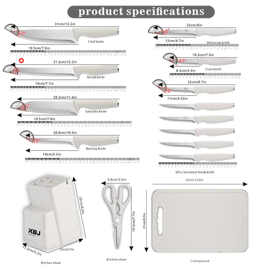 Knife Set, 15 Piece Knife Block Set with Built-in Sharpener, Dishwasher Safe, Rust Resistant, Ergonomic Handle, Stainless Steel