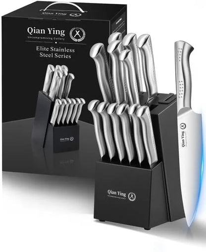 14-piece Stainless Steel Cutting Kitchen Knife Cutlery Set with Holder Chef Professional Cooking Tools, Premium Knife Set Gift