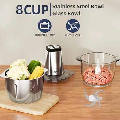 Electric Food Processor with 2 Bowls, Easy Clean Chopper for Fruits Meat Nuts Veggie Pet Baby Food
