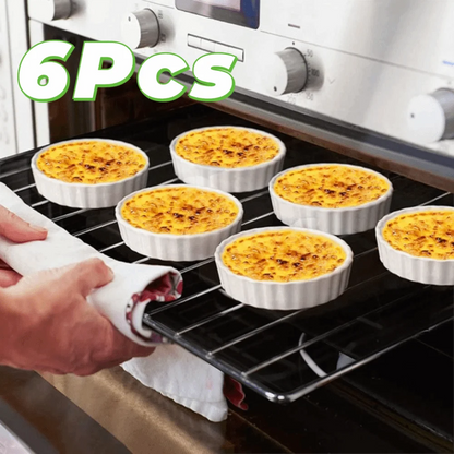 6pcs Mini Ceramic Creme Brulee Ramekins Shallow White Tart Baking Pan Round Steamed Egg Dishes Oven