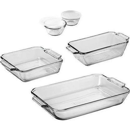 7 Piece Glass Baking Dish Set Oven Safe Bakeware Casserole Dishes Durable Tempered Glass Loaf Cake Custard Cups Microwave