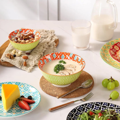 Colorful 23 Oz Ceramic Cereal Bowls Set of 6 for Soup, Salad, Dessert, Pasta & Ice Cream