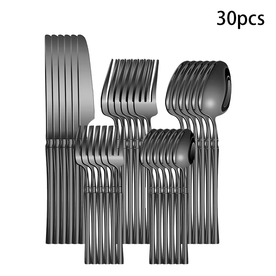 30 Piece Silverware Set for 6, Premium Stainless Steel Cutlery Set with Square Edge, Include Fork, Knife, Spoon, Mirror Finished
