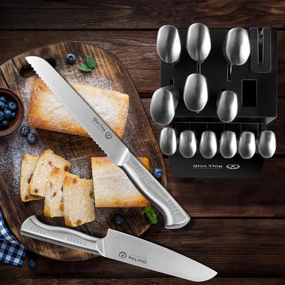14-piece Stainless Steel Cutting Kitchen Knife Cutlery Set with Holder Chef Professional Cooking Tools, Premium Knife Set Gift