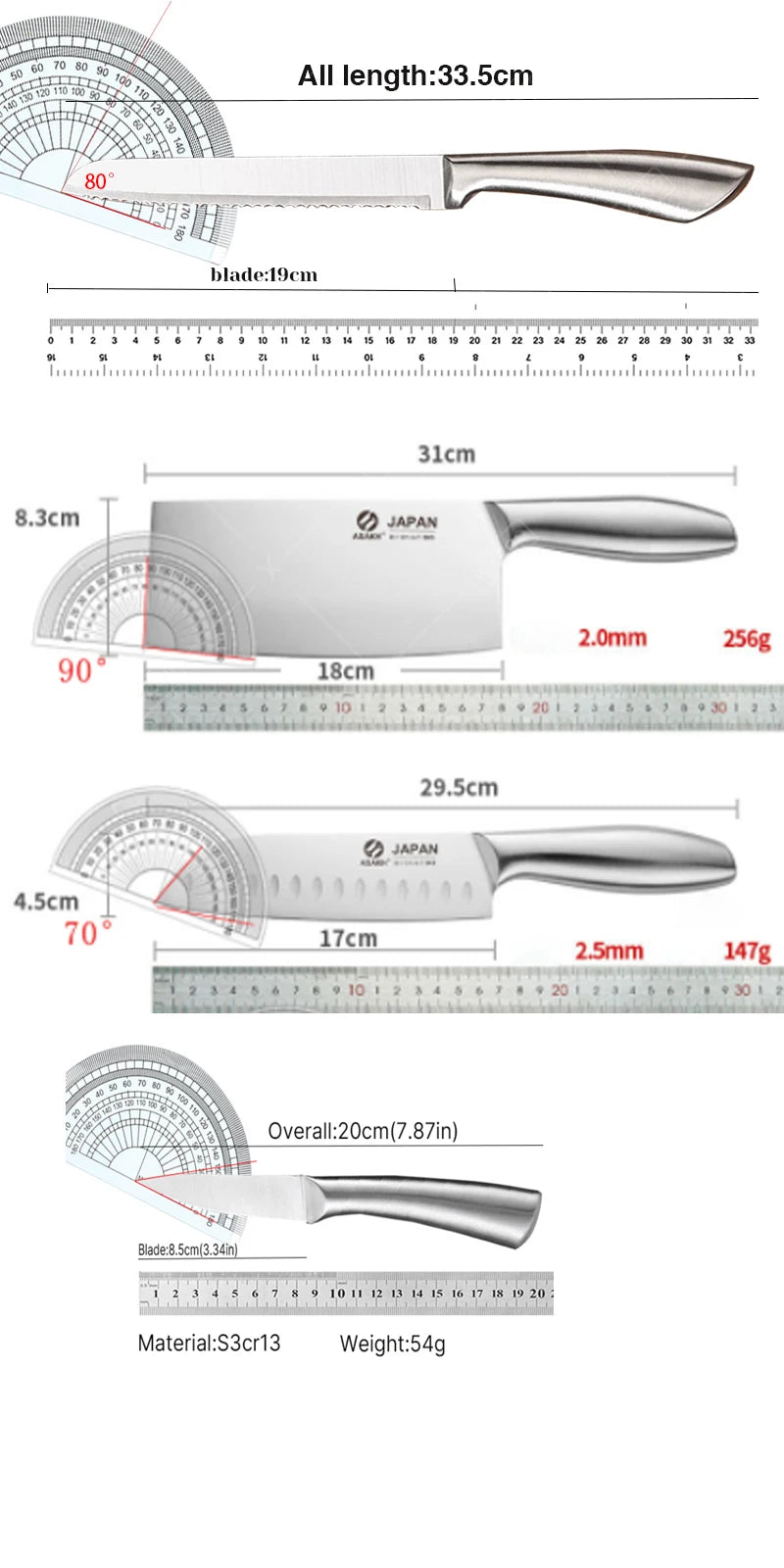 All Steel Kitchen Knife Set 7inch Santoku Knife Multi-Purpose Butcher Knife Bread Cutting Melon Fruit Knife Kitchen Accessories