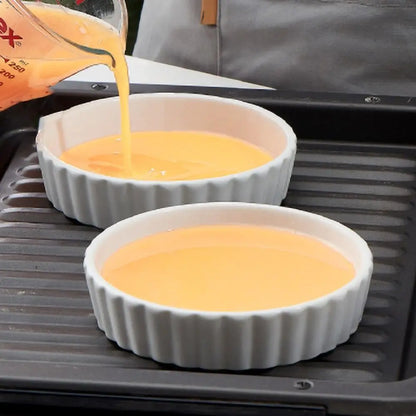 6pcs Mini Ceramic Creme Brulee Ramekins Shallow White Tart Baking Pan Round Steamed Egg Dishes Oven