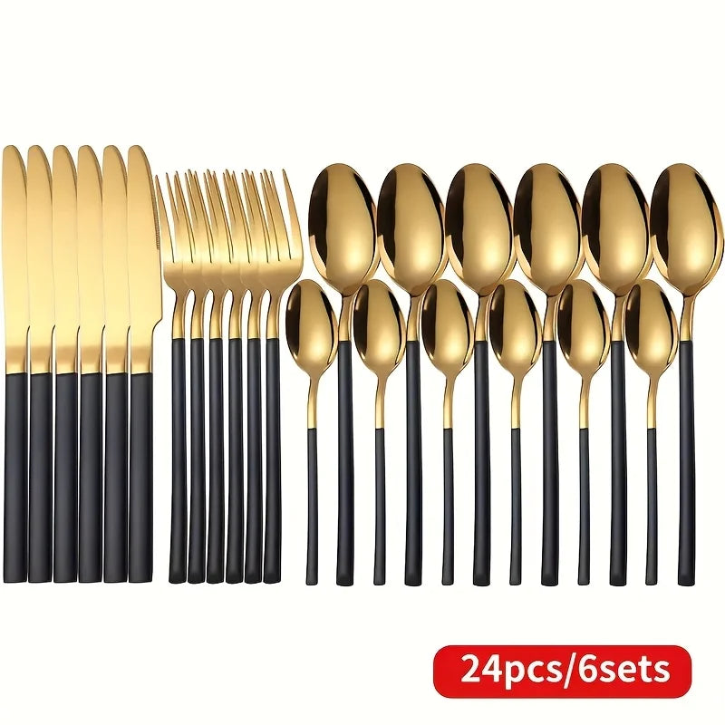 24 piece silver tableware set, suitable for 6-person stainless steel tableware kitchen new tableware hotel buffet available