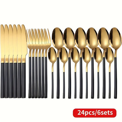 24 piece silver tableware set, suitable for 6-person stainless steel tableware kitchen new tableware hotel buffet available