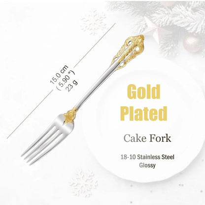 Stainless Steel Silver Flatware Set, Vintage Cutlery, Hollow Handle, Silverware for Wedding, Baroque, 18/10, Glossy Gold