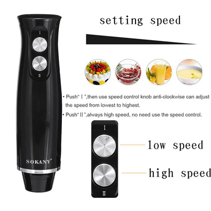 Hand Immersion Blender 500W 4-in-1 Stainless Steel Stick Food Mixer 700ml Mixing Beake 500ml Processor Whisk